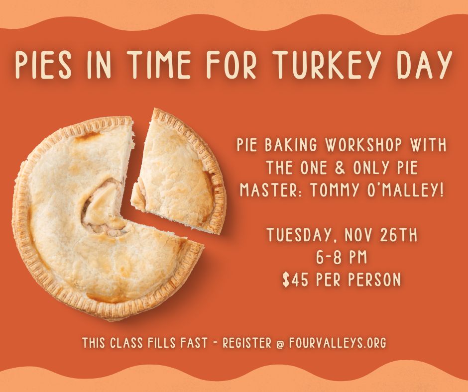 A baker showing how to make pastry crusts to a group of participants
